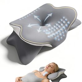 Подушка для шиї та голови з 3D-підтримкою шиї, CertiPUR-US та OEKO-TEX сертифікацією, для тих, хто спить на боці, спині та животі. Дихаюча, знімний та пральний чохол.