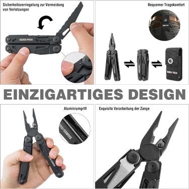 Мультитул Swiss+Tech 16-в-1: мультиінструмент з ножем, пилкою, плоскогубцями та ін. для кемпінгу та ремонту, з чохлом