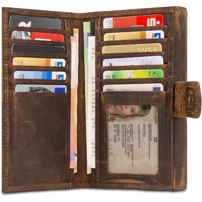 STILORD 'Elisa' Wallet for Women Brown Leather Large with Many Compartments and Zipper, Ladies Purse with RFID Protection, Women's Wallet with Extra Coin Pocket in Portrait Format, Genuine Leather