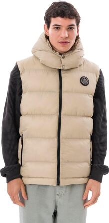 Чоловіча жилетка з пуховим наповнювачем – м'який матеріал, знімна капюшон (S, Бежевий)