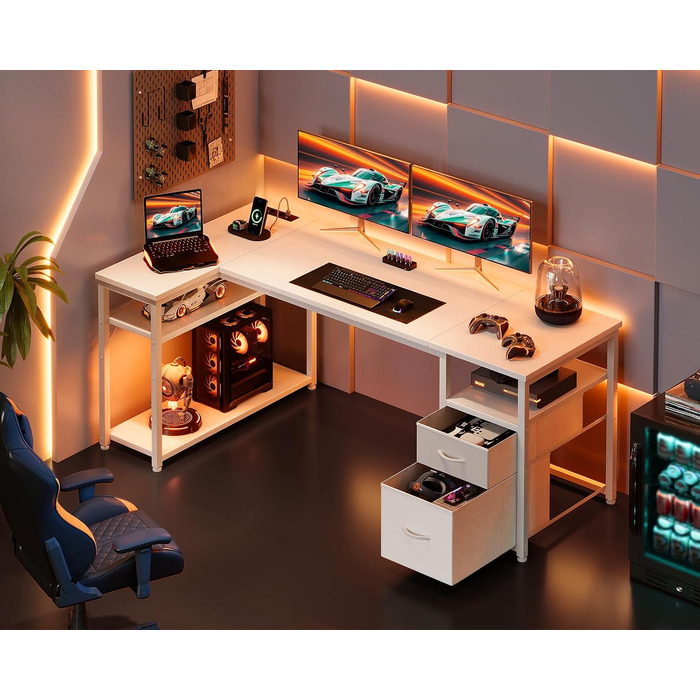 Ігровий кутовий стіл Coleshome з 2 шухлядами, 160×80 см, білий