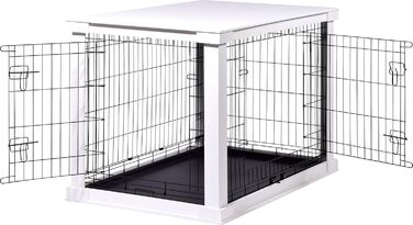 Дерев'яний вольєр для собак Dobar® розмір M - Будка для собак з поверхнею столу - Будка для собак для дому - Будка для собак з масиву дерева - журнальний столик - 83 x 55 x 59 см - Білий