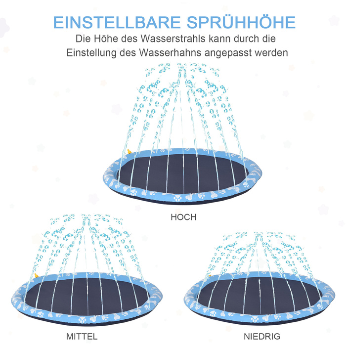PawHut Splash Sprinkler Pad 170 см ігровий килимок для води для собак, антиковзаюча PVC-підстилка для вулиці блакитного кольору, ідеально підходить для літнього відпочинку в саду