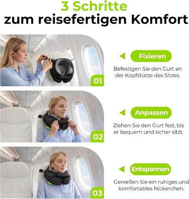 Подушка для шиї AUVON для подорожей: ергономічна підтримка голови та шиї, регульована підставка для підборіддя, дихаюча тканина, проти напруження шиї (літак, авто, поїзд)
