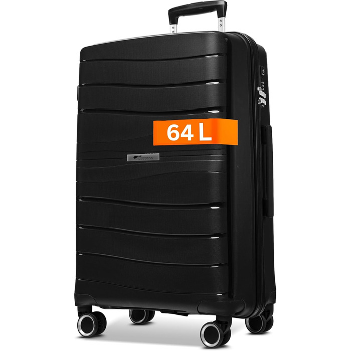 Чорний валіза Leon Koffer Groß 94L з TSA замком - валіза-тролей, жорсткий корпус, великий об'єм