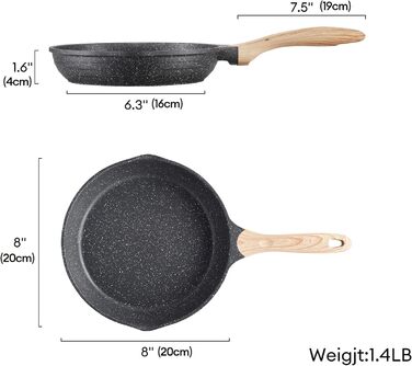 Набір сковорідок JEETEE 6 шт. з кришкою, антипригарне покриття, для всіх плит, індукційні, з кованого алюмінію, PFOA-free (Black, 20/24/28 см)