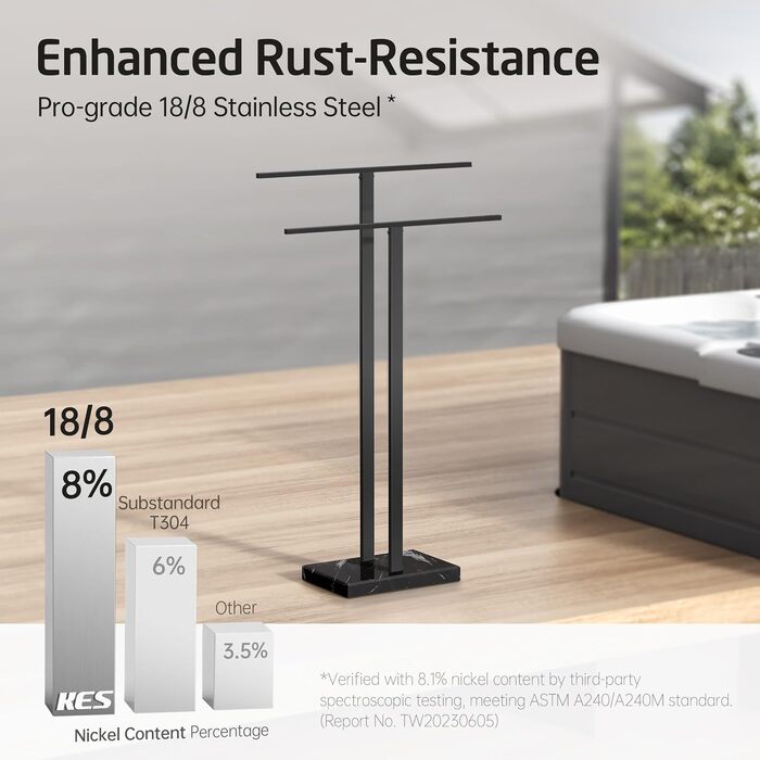 Підставка для рушників подвійна, настільна, з нержавіючої сталі SUS 304, з мамарморовою основою, чорного кольору, 84 см, BTH217-2