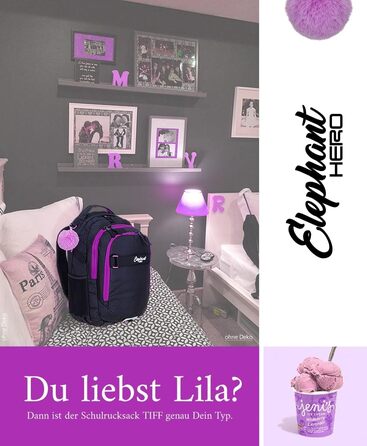 Дитячий рюкзак Elephant Hero Signature з дощовиком для дівчаток (Lila Violett Black)