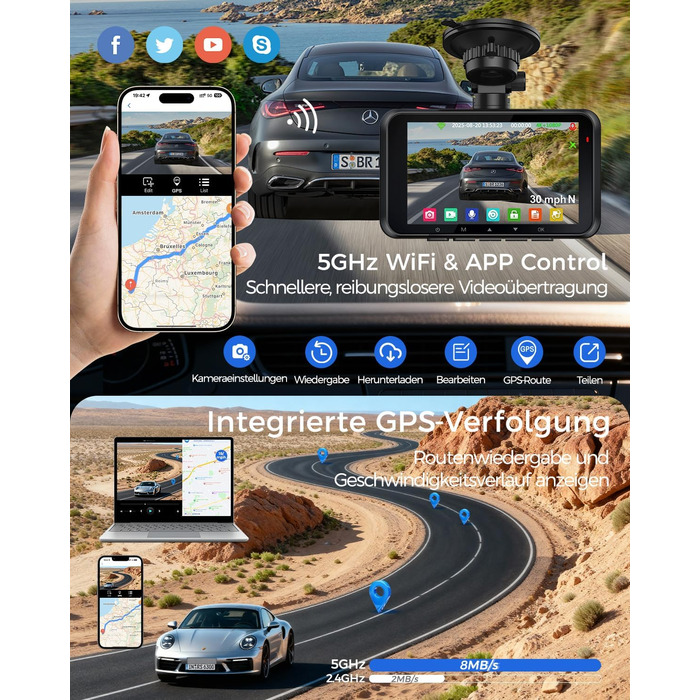 Відеореєстратор HUPEJOS 4K для авто (двоканальний, STARVIS, HDR, GPS, WiFi, нічна зйомка, 64GB карта в комплекті)
