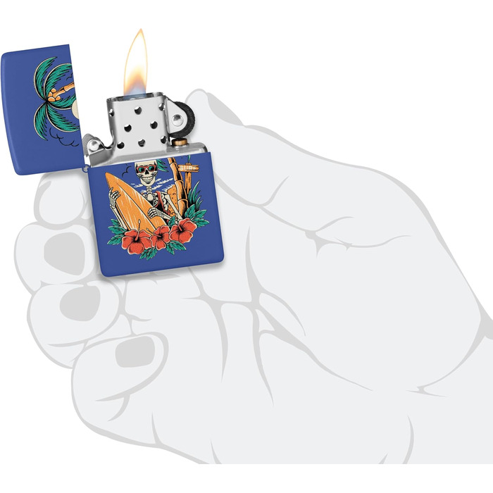Запальничка Zippo Surfer Skull, вітрозахисна, синя матова, металева, багаторазова, подарункова упаковка, США