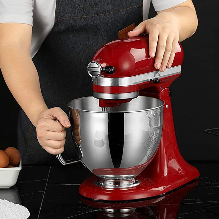 Миска з нержавіючої сталі 4,8 л з ручкою для KitchenAid, аксесуари для кухонної машини, сумісна з моделями K5THSBP, 125/150/165/175, підходить для посудомийної машини, срібляста