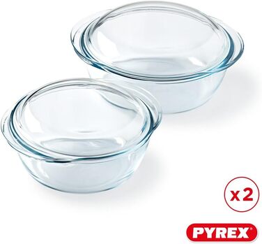 Набір Pyrex 4-в-1: 2 жаростійкі каструлі 1,6 л і 2,3 л, боросилікатне скло, для духовки, мікрохвильовки, пароварки, посудомийки