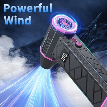 Електричний пилосос-фен, 10000mAh, LCD, міні-фен з ліхтариком для відпочинку на природі, 180000RPM, 4-та ступінь сили, чорний