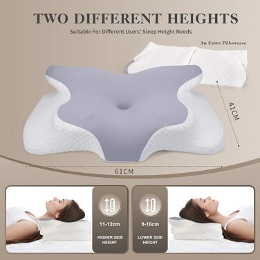 Ортопедична подушка для шиї Memory Foam сірого кольору. Ергономічна подушка для сну на боці, з підтримкою шиї та полегшенням болю в шиї та плечах.