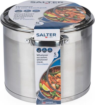 Пароварка Salter Timeless 3-рівнева – 18 см, нержавіюча сталь, 9 літрів, з антипригарним покриттям та скляною кришкою, для індукційних плит