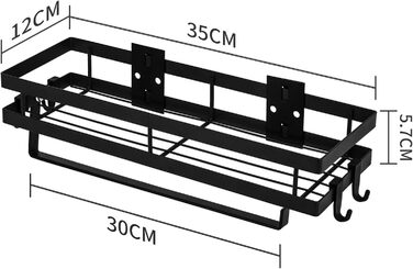 Настінна полиця для спецій та кухонного приладдя, 35 см, чорна