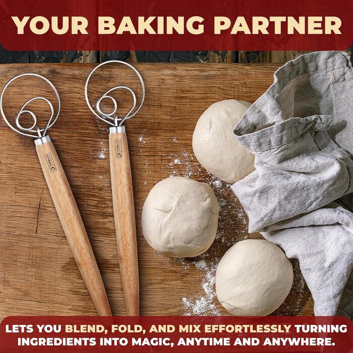 ORBLUE Набір з 2 теігоберів для тіста з нержавіючої сталі та дерев'яною ручкою, 33 см – аксесуари для випічки, підходять для тіста для хліба, піци та випічки