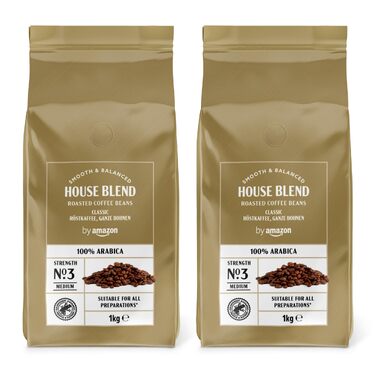 Кава в зернах Amazon Houseblend Gold, 100% Арабіка, середній обсмаження, 2 кг (2 упаковки по 1 кг)