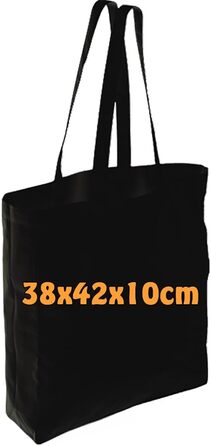 Cottonbagjoe Shopping Bags | 38x42x10 cm | Side and bottom gusset | with long handles | Jute bag | Cotton bags for painting, printing | DIY (150 pcs, Black)