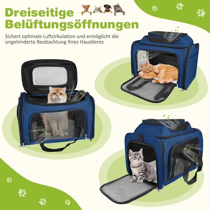 Транспортна сумка для кота, переноска для кота та собаки, переноска для тварин, складана переноска для домашніх тварин зі шлейкою, переноска для тварин (Блакитна, L)