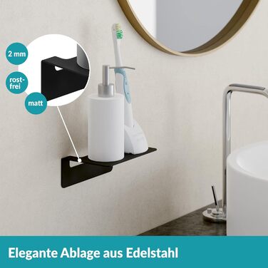 WEISSENSTEIN Badablage without Drilling - Stainless Steel Shelf for the Bathroom - 14 x 9.5 x 5 cm (14 cm, Black)