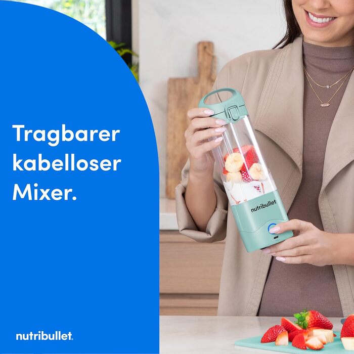 NutriBullet Immersion Blender, Immersion Blender, 475ml BPA-free, Mini-Mixer, Multi-Function Blender, USB-C Charger, over 15 blending cycles, Light Blue, NBP003LBL Portable Light Blue