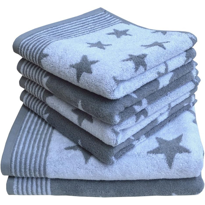 Dyckhoff Stars Frottiertuchset, Cotton, Grey, 36 x 26 x 20 cm
