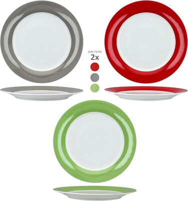 MamboCat Tafelservice Trio 12tlg. - Посуд для 6 осіб (12 предметів) з порцеляни, зелений, червоний, сірий | Тарілки супові та обідні