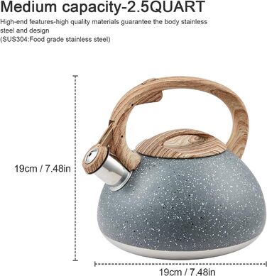 Чайник-заварник зі сталі, 2.2л (сірий) - для плити, індукції