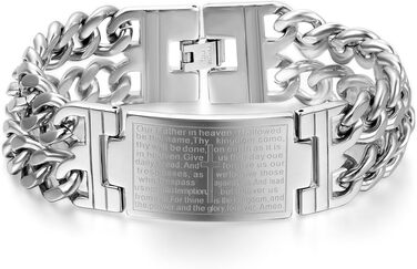 Чоловічий браслет JewelryWe з хрестом, англійська Біблія, молитва, нержавіюча сталь, ланцюжок, подарунок для чоловіків (срібляний, 23 мм)