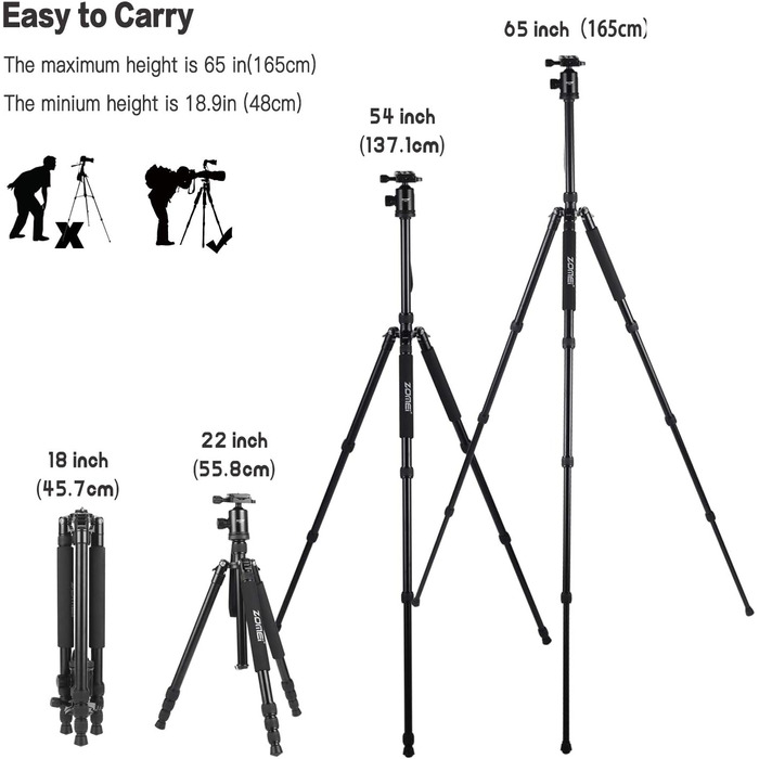 Штатив Zomei Z818 165 см, монопод з кульковою головкою 360° для Canon, Nikon, Sony DSLR камер, чорний