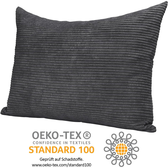 Подушка для дивана Selfitex XXL 60x80 см, антрацит, супер-м'яка з наповнювачем, велюровий чохол, декоративна велика подушка з широкого корду, сучасний дизайн