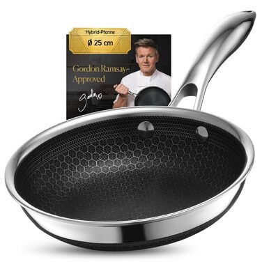 Пан з нержавіючої сталі HexClad Hybrid з діаметром 25 см – антипригарна сковорода з сотовою структурою для всіх типів плит, включаючи індукційну, з ручкою Stay-Cool, придатна для духовки та мийки