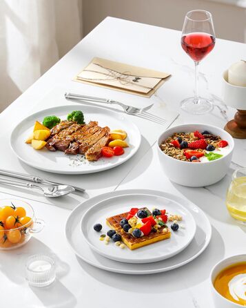 Набір посуду MALACASA LEXI 18 предметів: тарілки та миски, порцеляна, для 6 осіб, білий, сумісний з мийною машиною та мікрохвильовкою