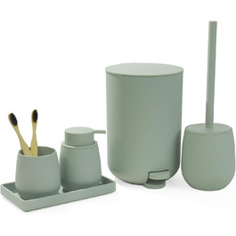 GAHEFY Badset Bathroom Accessories Set, Bathroom Supplies Sets Decor, 5-Piece Bathroom Set - Soap Dispenser, Toothbrush Holder, Vanity Tray, Toilet Brush and Waste Bin Set for Bathroom (Green)
