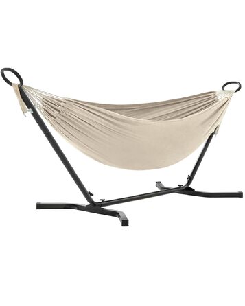 Гамак SONGMICS GHS001G01 бежевий з металевим каркасом 210x150 см, регульована висота, до 240 кг, для саду
