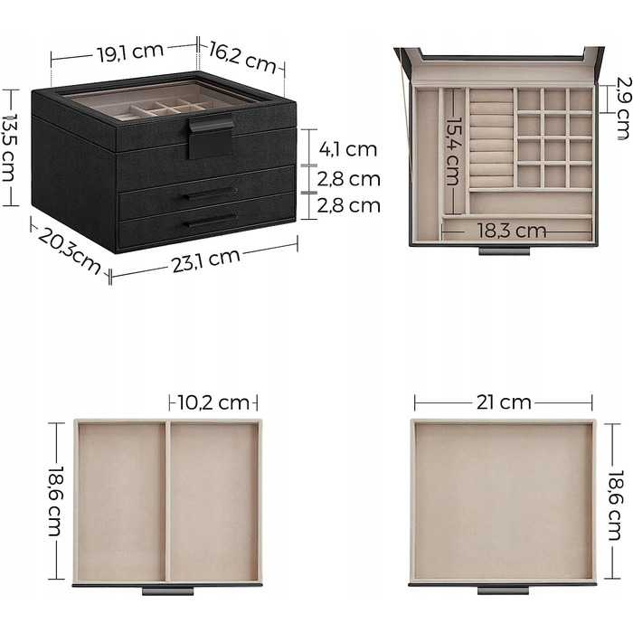 Скринька для прикрас Songmics JBC121B, 17x26x18 см, чорна