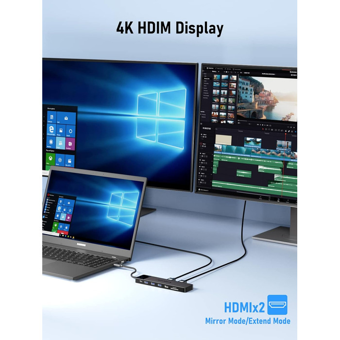Lemorele USB-C хаб 14-в-1: док-станція з 3 портами дисплея (2 HDMI 4K + VGA), 5 USB-портів (3x USB 3.0), 100W PD, SD/TF кардрідер, аудіо, сумісна з MacBook, Dell, Windows
