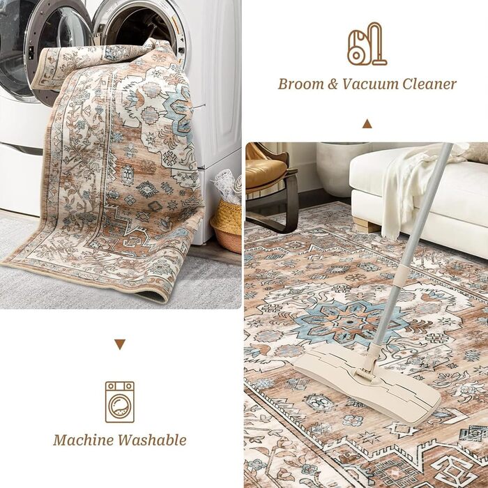 Килим Enyhom Boho Mandala 180x270 см, кремовий, нековзкий, м'який, короткий ворс, для вітальні, спальні, кухні, машинне прання