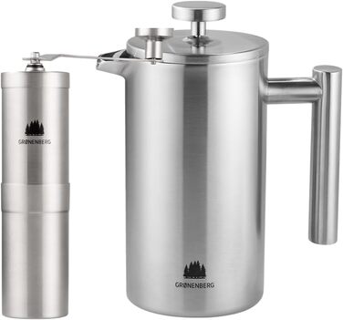 Groenenberg Spar Set 5 | French Press Thermo + Manual Coffee Grinder | French Press + Hand Coffee Grinder made of high-quality stainless steel 600 ml French Press