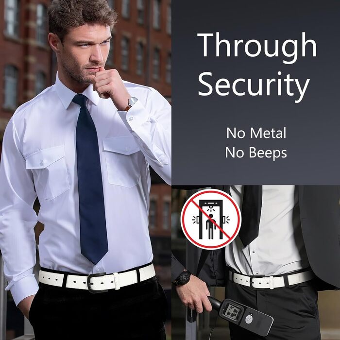 Чоловічий шкіряний ремінь VONMELLI без металу, TSA-сертифікований, для джинсів, гіпоалергенна застібка, розмір 48-52