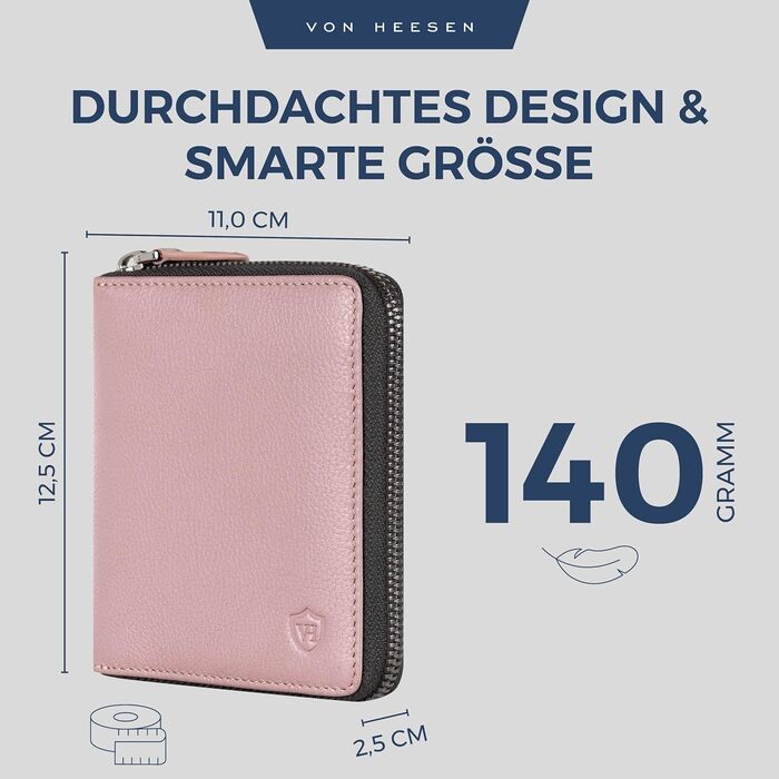 Шкіряний гаманець VON HEESEN з RFID-захистом, для чоловіків і жінок, з монетницею, лаванда