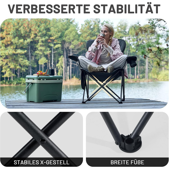Кемпінговий стілець Timber Ridge складаний, до 180 кг, з регурованою спинкою (3 положення), підлокотниками, тримачем для напоїв та бічною кишенею, ширина сидіння 62 см