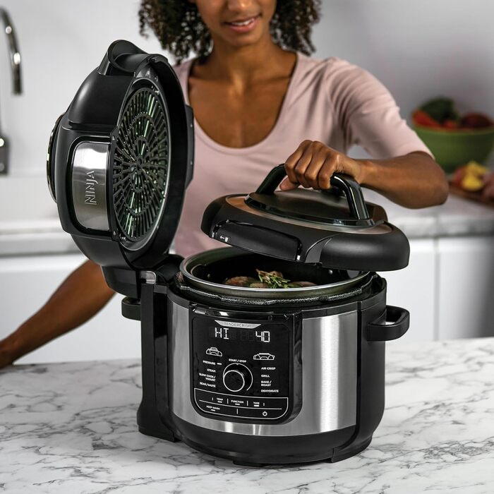 Ninja Foodi MAX Multi-Cooker, 7.5L, 9-in-1 Multi-Cooker, Pressure Cooker (Fast Cooking), Air Fryer (Hot Air Frying), Slow Cooker (Slow Cooking), Grilling and more, Brushed Steel & Black, OP500EU