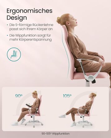 Офісний стілець SONGMICS, ергономічний, регульований, до 100 кг, Bonbonrosa (рожевий)