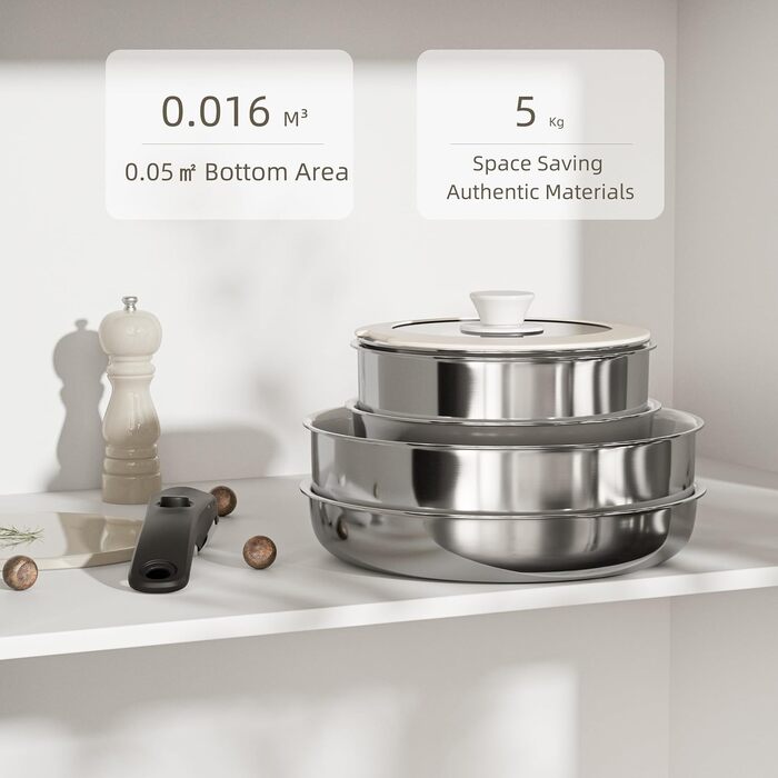 RIOVARM Induction Cookware Set with Detachable Handles - 16 Piece Nonstick Granite Stackable Pots and Pans Set with Silicone Lids - PFOA Free Stainless Steel