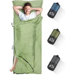 Спальний мішок для кемпінгу 2в1, мікрофібра, 220x95 см, зелений