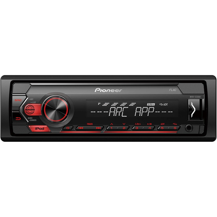 Автомагнітола Pioneer MVH-S120UI 1-DIN з RDS, USB, AUX, підтримкою Android та iPhone, чорна/червона