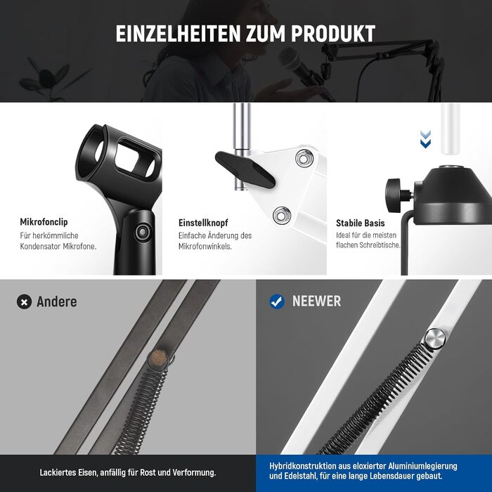 Тримач для мікрофону Neewer NW-35, підвіс Boom Schere, штатив з гвинтовою різьбою 3/8' - 5/8', сумісний з Blue Yeti, Quadcast та іншими мікрофонами, максимальне навантаження 1.5 кг