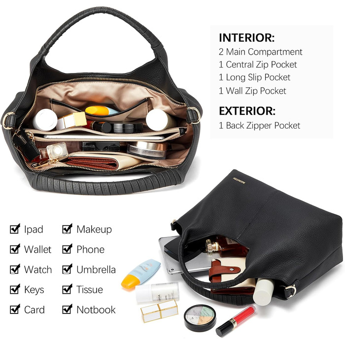 Сумка жіноча BOSTANTEN шкіряна шопер Hobo з ручкою та регульованим ременем, коричнева